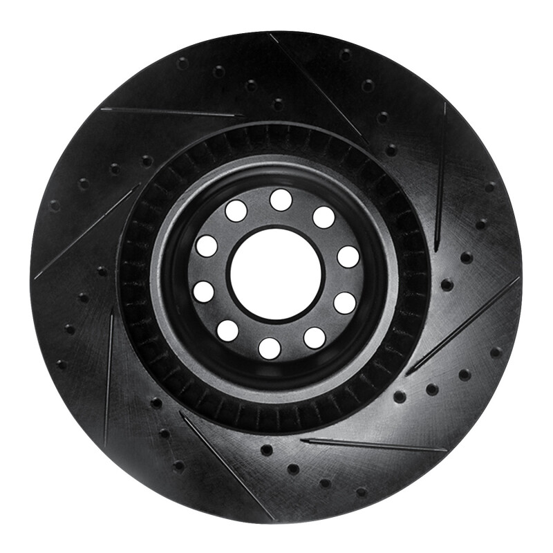 Audi S8 Brake Rotor (1) - Front Left - R1 Concepts - Drilled & Slotted - Black - `01-`03